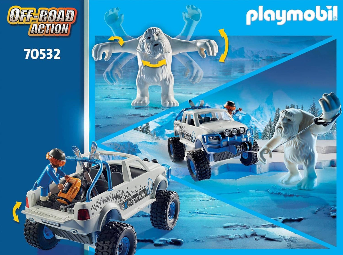 Playmobil boxed off-road snow vehicle set featuring dog figure and truck