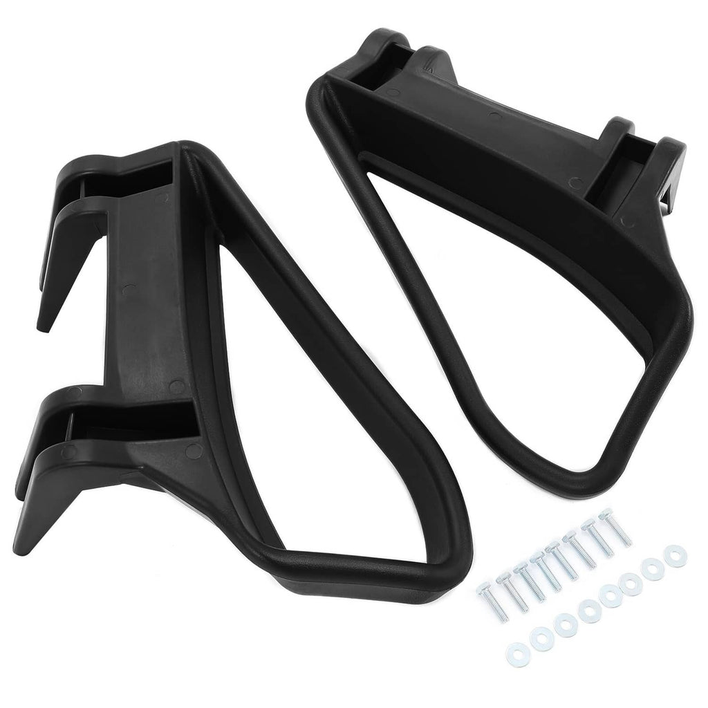 Black plastic golf cart seat armrest/hip restraint brackets with bolts and washers