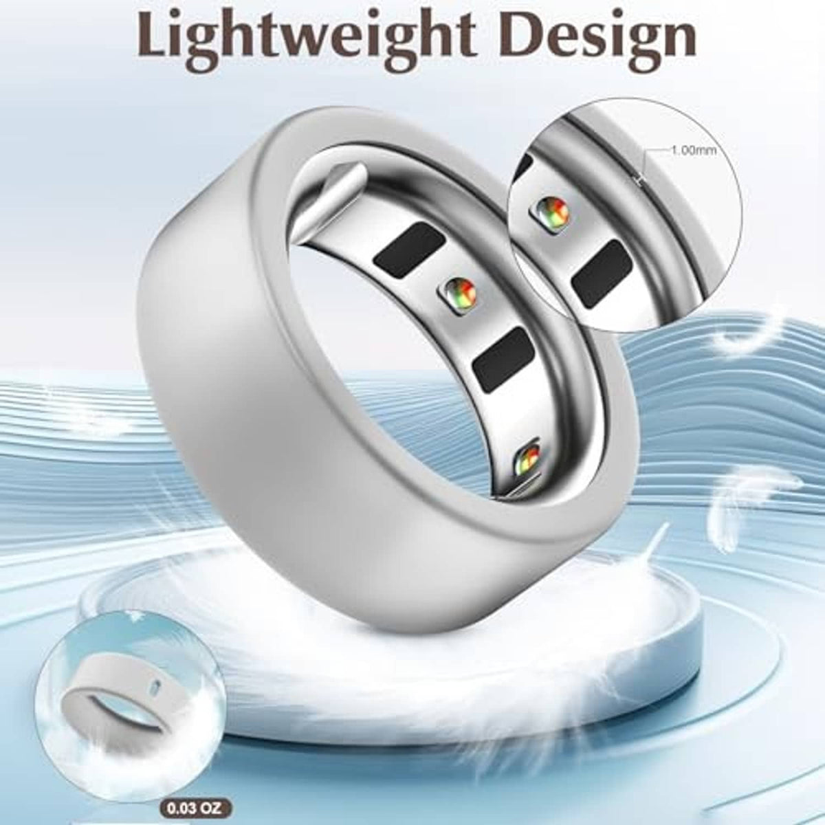 Lightweight smart ring silicone covers, silver pair with interior sensor cutouts