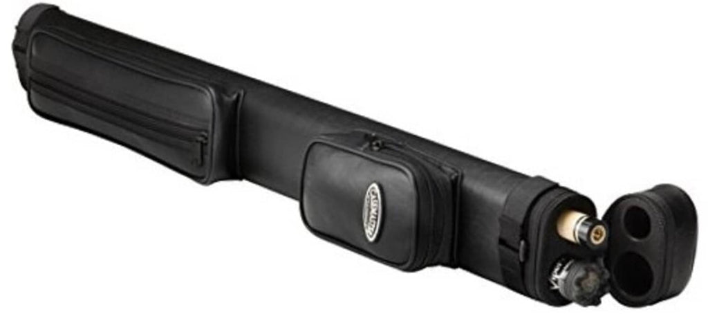 Black hard billiard cue case for 1 cue, padded handle and side strap pocket