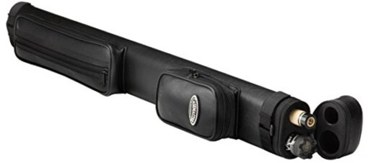 Black hard billiard cue case for 1 cue, padded handle and side strap pocket