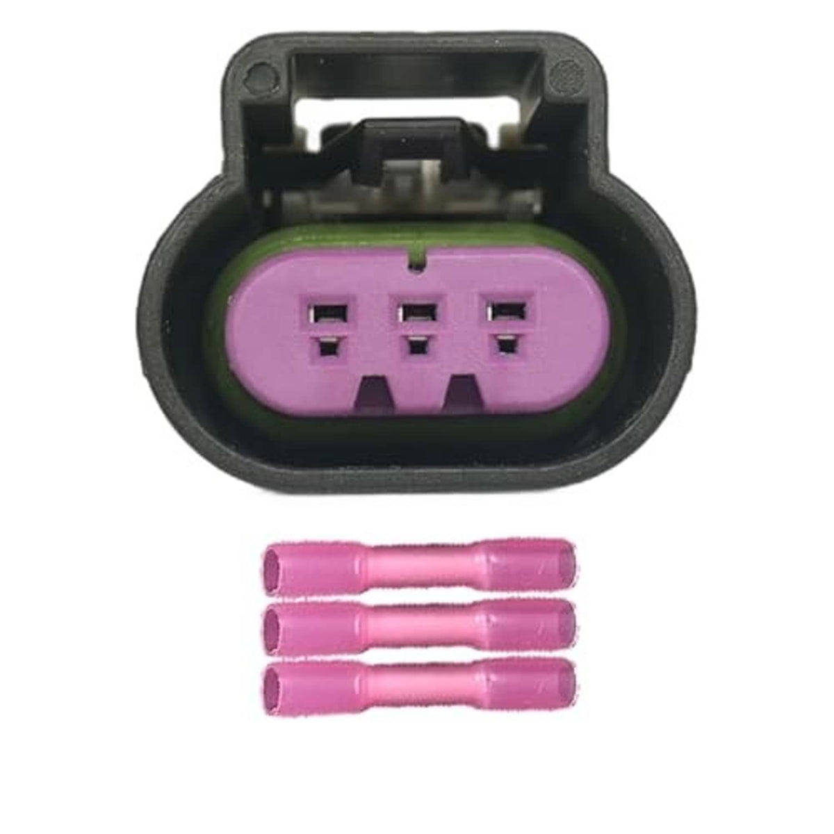 Throttle position sensor connector with purple 3-pin plug and three pink-insulated leads