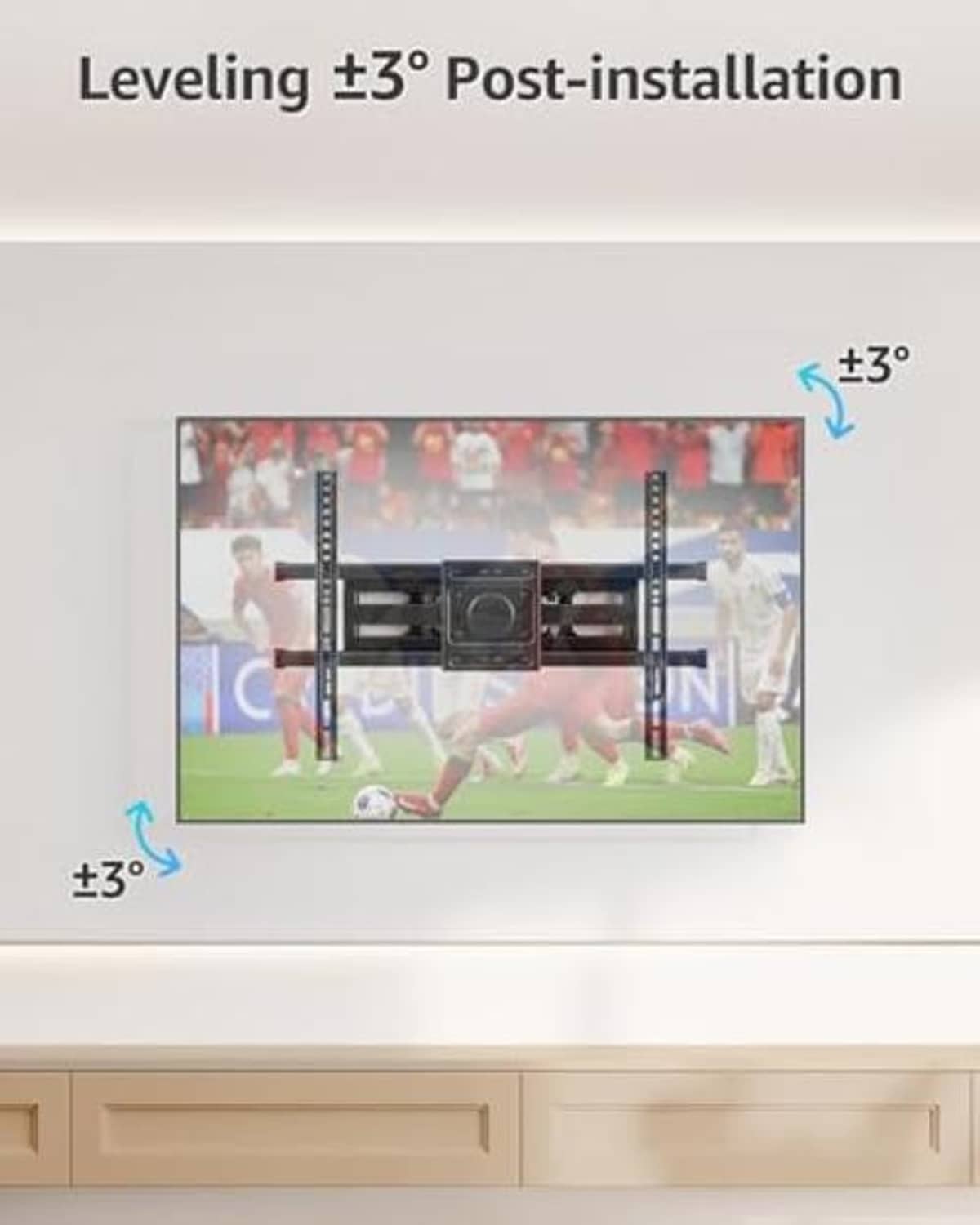 TV wall mount with post-installation leveling adjustment for straight TV alignment, black