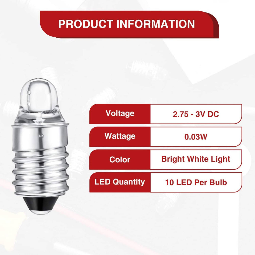 Mini E10 LED flashlight bulb with clear dome lens and silver threaded screw base