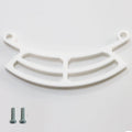 White bird feeder perch accessory with curved cradle and mounting holes
