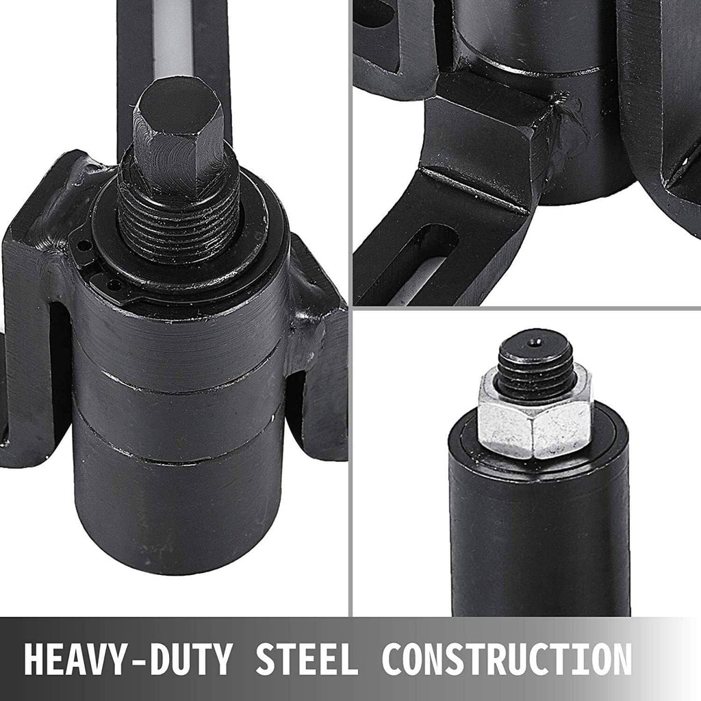 Crank case splitter puller tool head with threaded bolts and heavy-duty black body