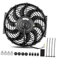 Black 8-inch electric radiator cooling fan with protective grille and center hub, plus wiring kit