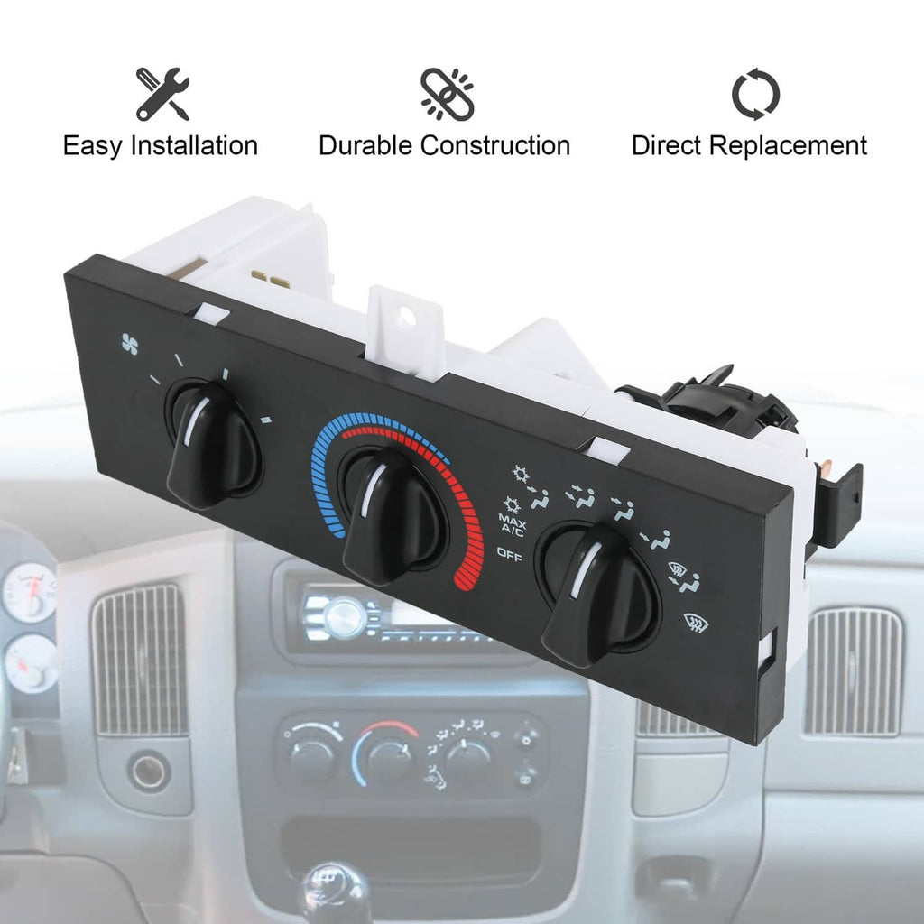A/C heater control module with three black knobs and temperature ring mounted on bracket