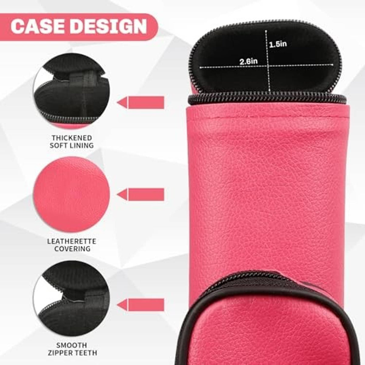 Red hard-shell pool cue case with black zipper teeth, textured covering, and padded lining.