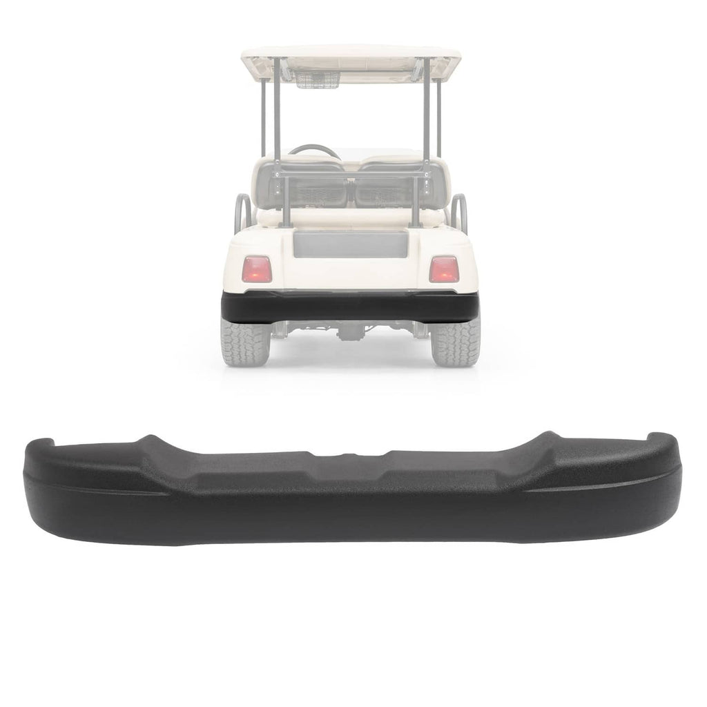 Dark gray rear golf cart bumper, curved profile with molded contours