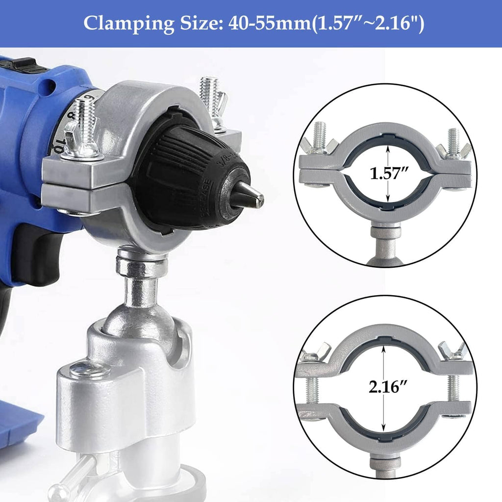 Electric drill stand clamp with adjustable ring for 40–55 mm (1.57–2.16) grip