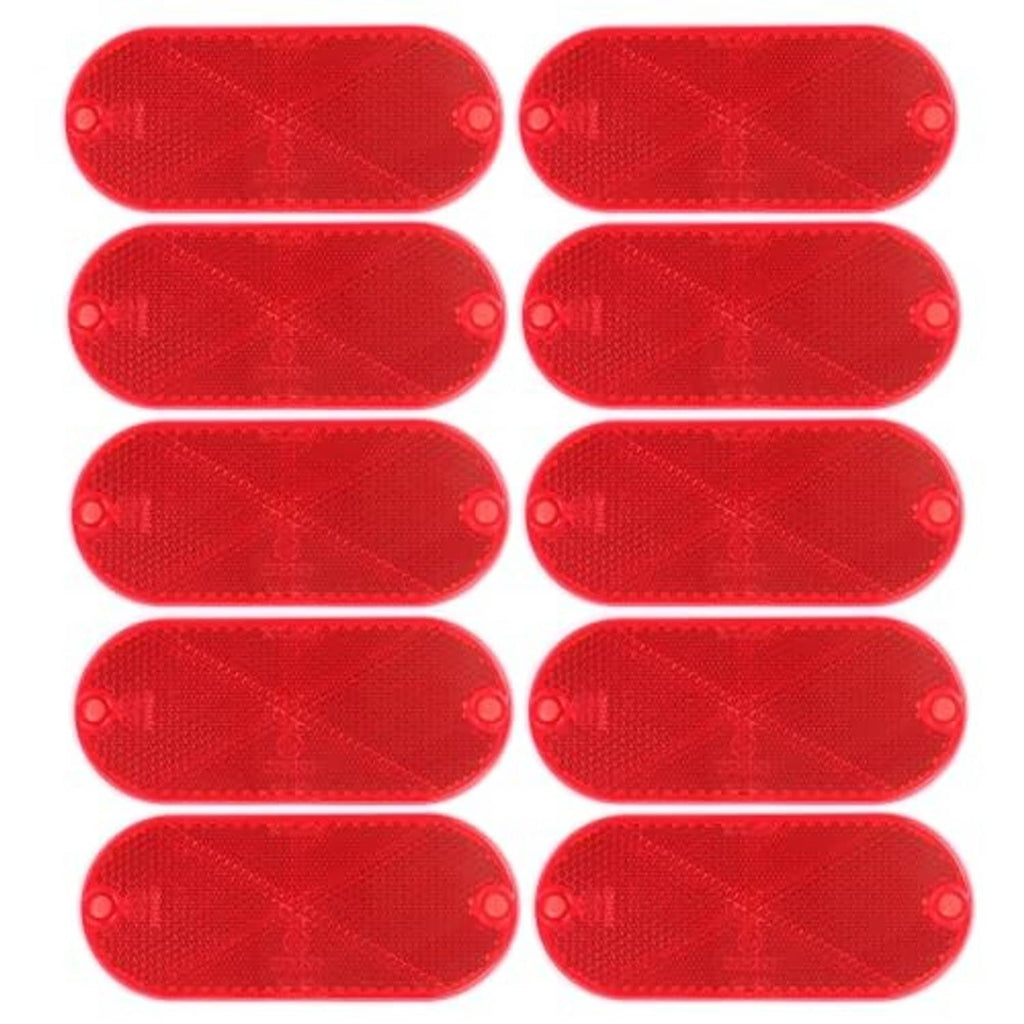 Pack of red oval reflectors with textured pattern and two side mounting holes