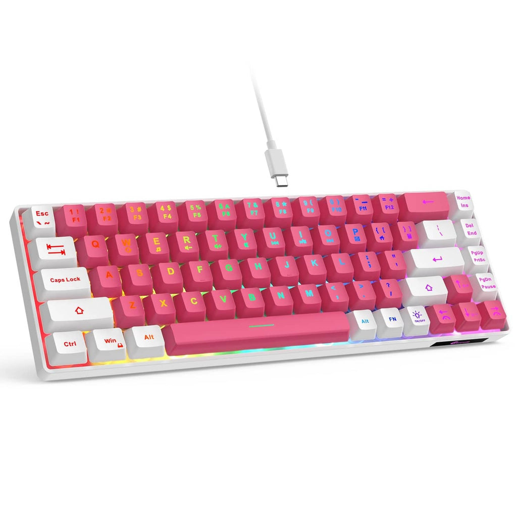 Pink-white mini wired gaming keyboard with RGB LED backlighting and white keycaps