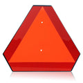 Reflective triangle slow moving vehicle safety sign with orange center and two holes