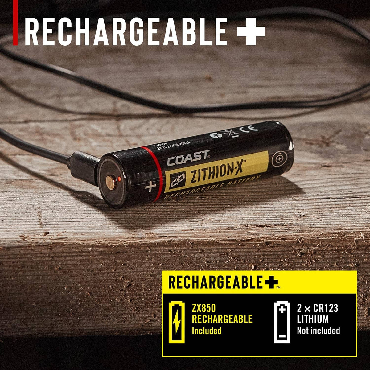 Rechargeable headlamp lithium battery cell and charging cable