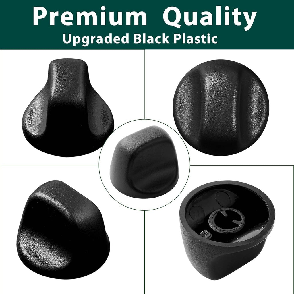 Black plastic range hood replacement knob set with central mounting opening