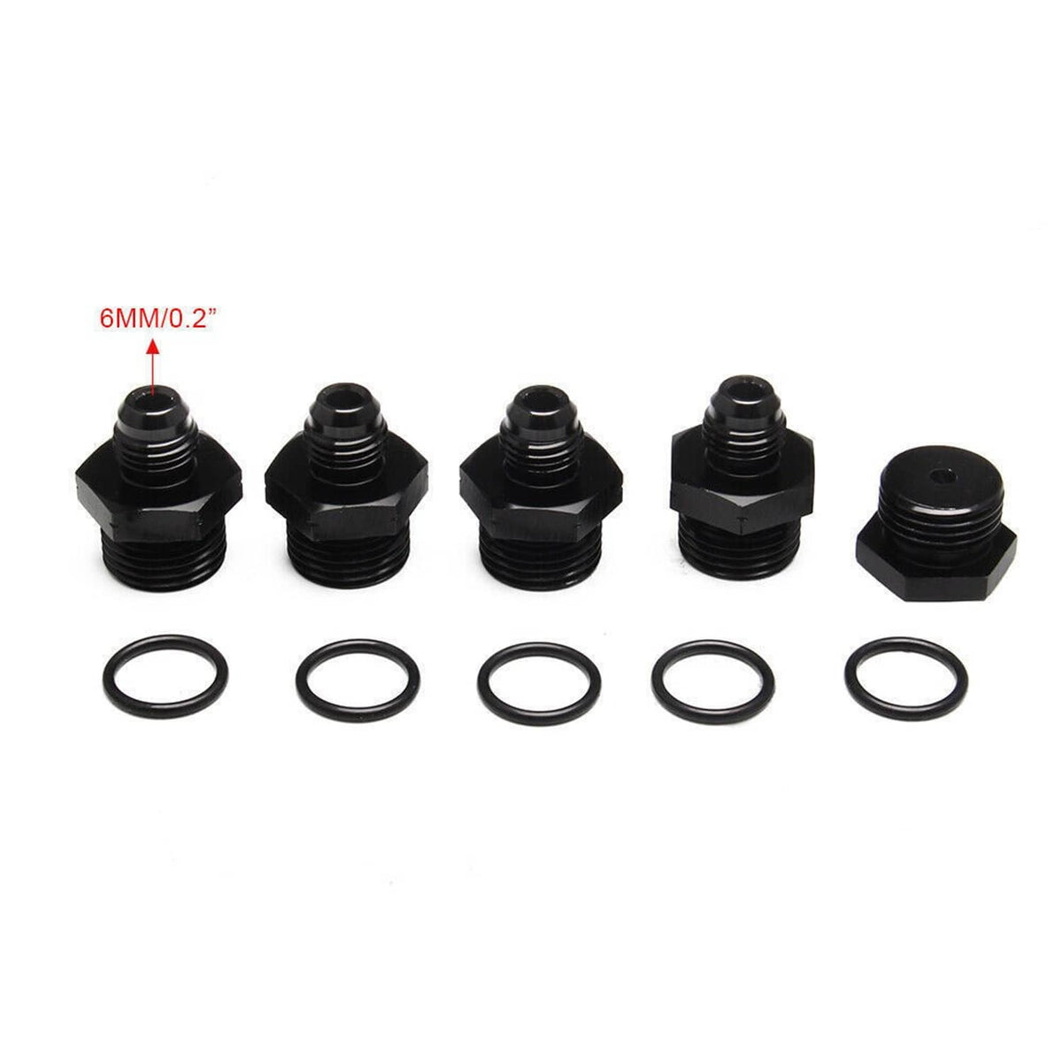 Black rubber grommets with O-ring seals, 5-piece set