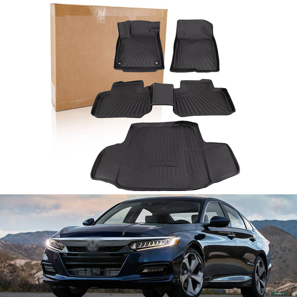 RivetOak Full Set Floor Mats Cargo Liner For 2018-2022 Honda Accord Sedan All Weather