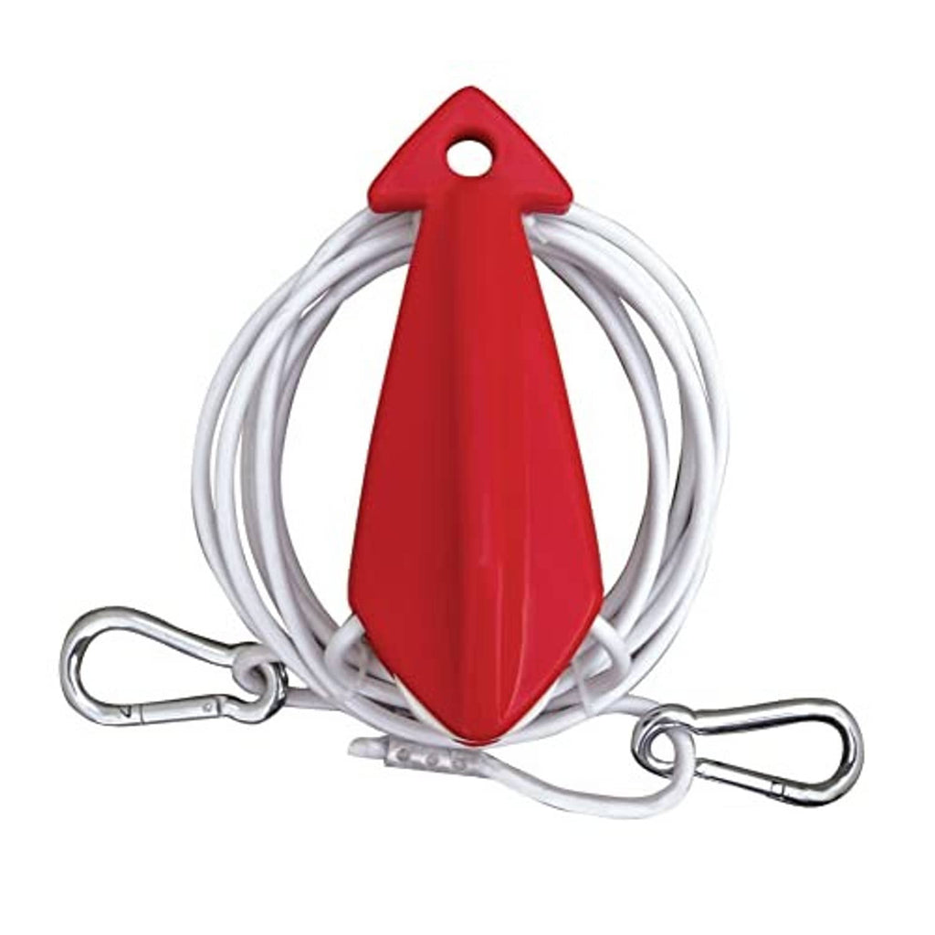 Red tow harness connector with white cable loops and two silver snap hooks