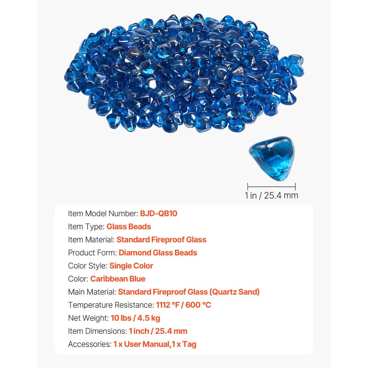 Caribbean blue glass beads loose pile with a small 1-inch size reference