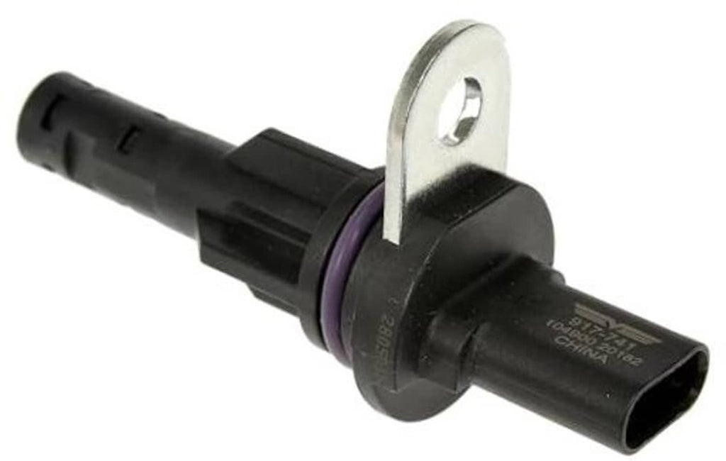 Engine camshaft position sensor with metal mounting bracket and black connector plug