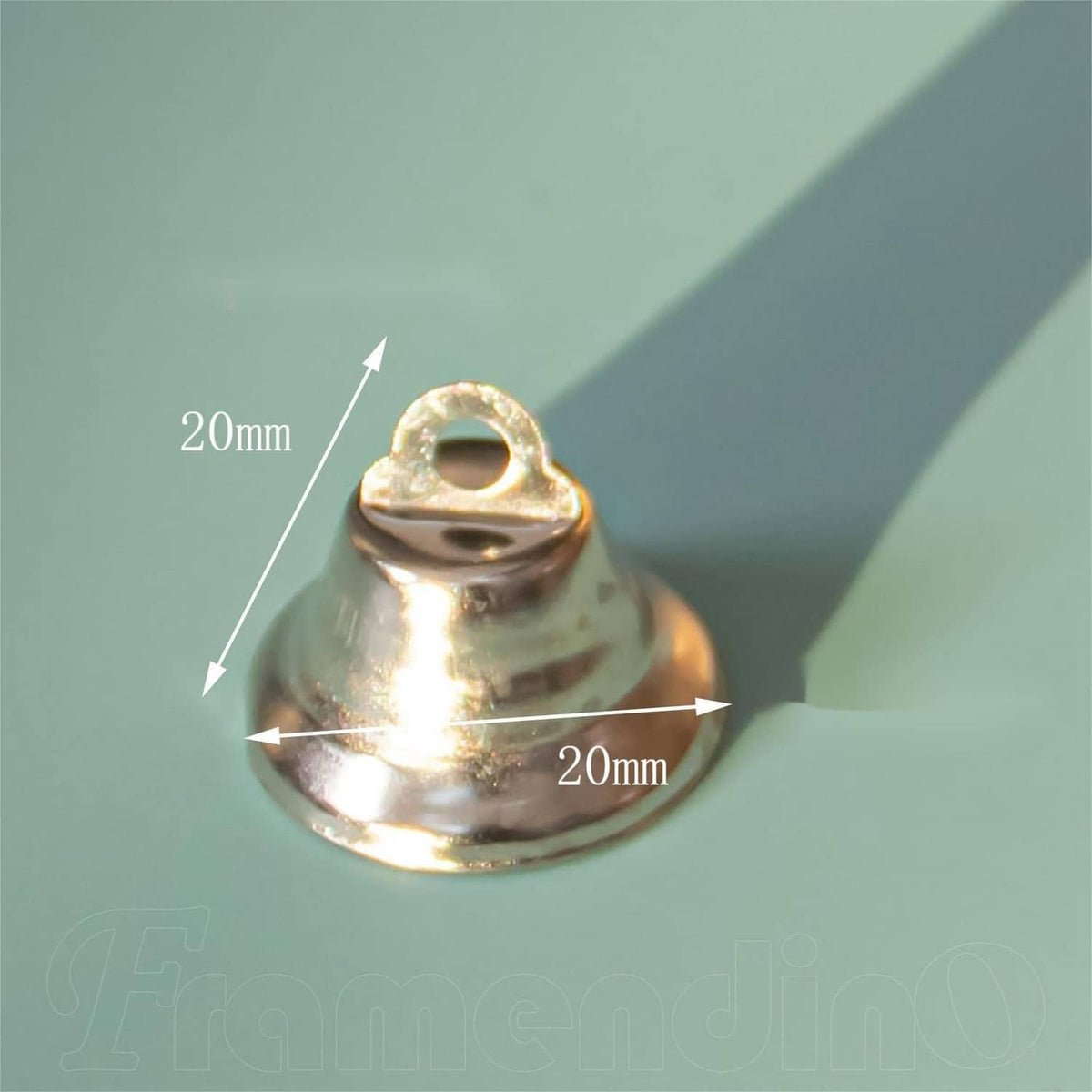 Silver mini jingle bell with loop hook, 20mm size close-up