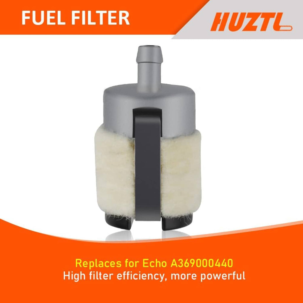 Fuel filter with gray body and white foam filter media, replacement part