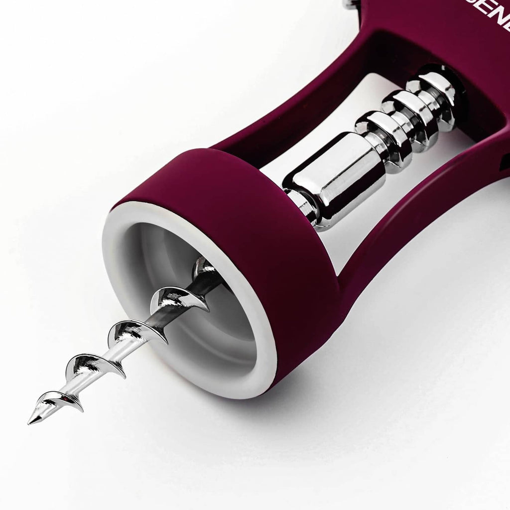 Close-up of purple corkscrew spiral and chrome screw drive in open housing