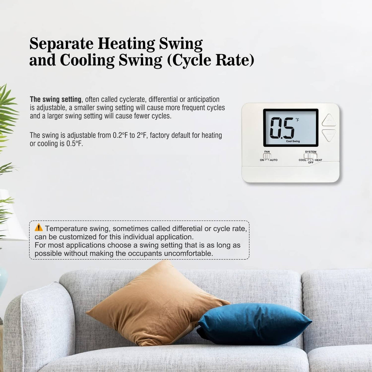 Heagstat H701 non-programmable thermostat with LCD showing temperature swing setting