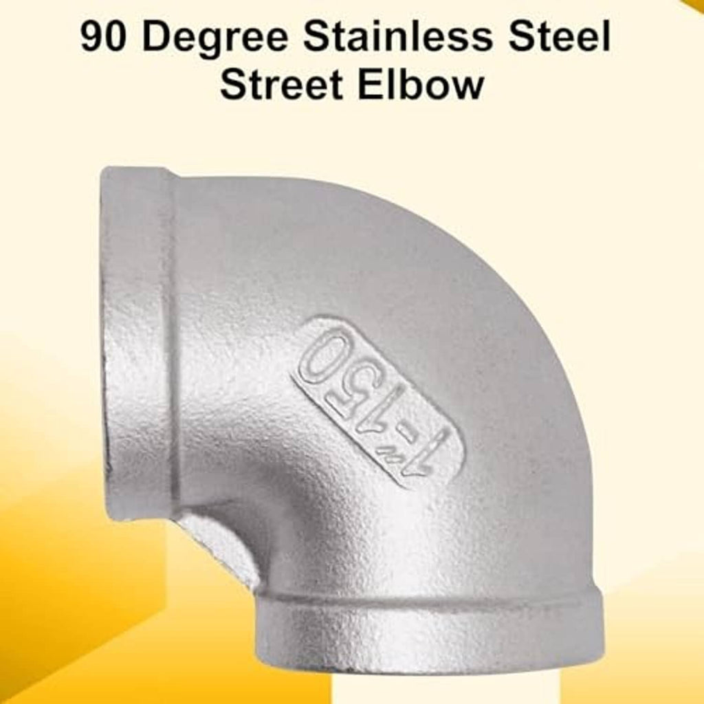 90-degree stainless steel street elbow fitting with female NPT threaded end