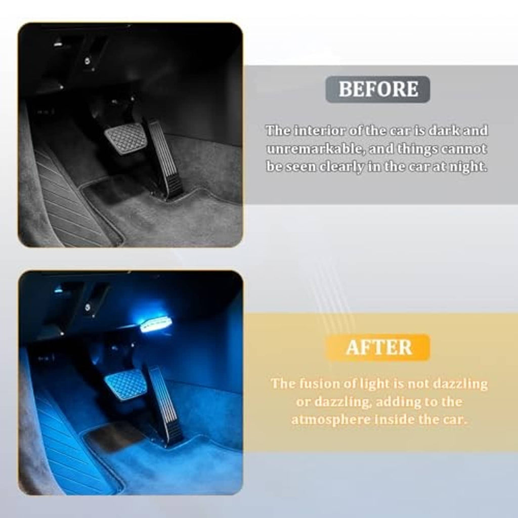 Magnetic LED car ambient lights with ice blue glow, clear rectangular modules (set)