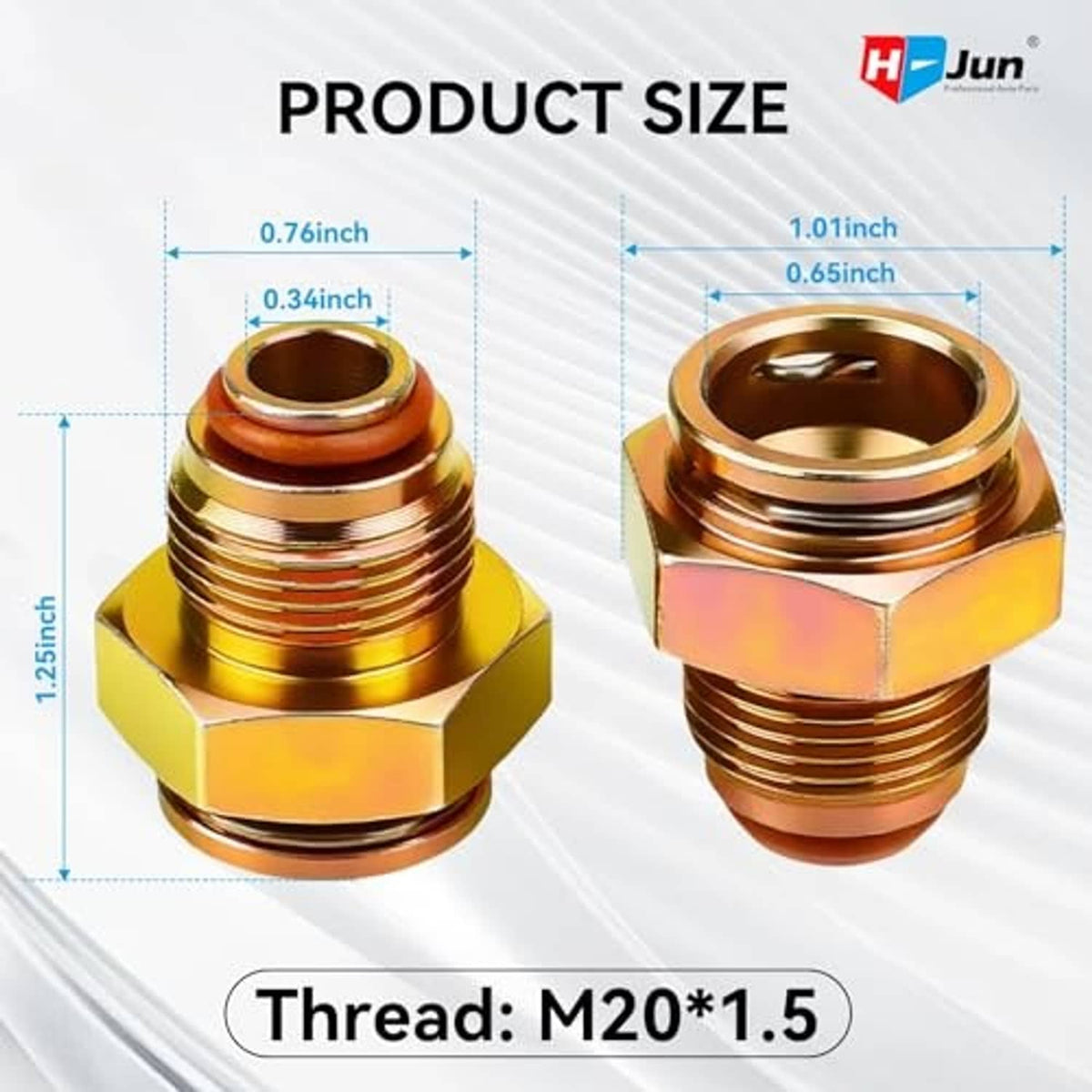 Brass cooler line fitting, hex nut, copper O-ring; thread M20x1.5