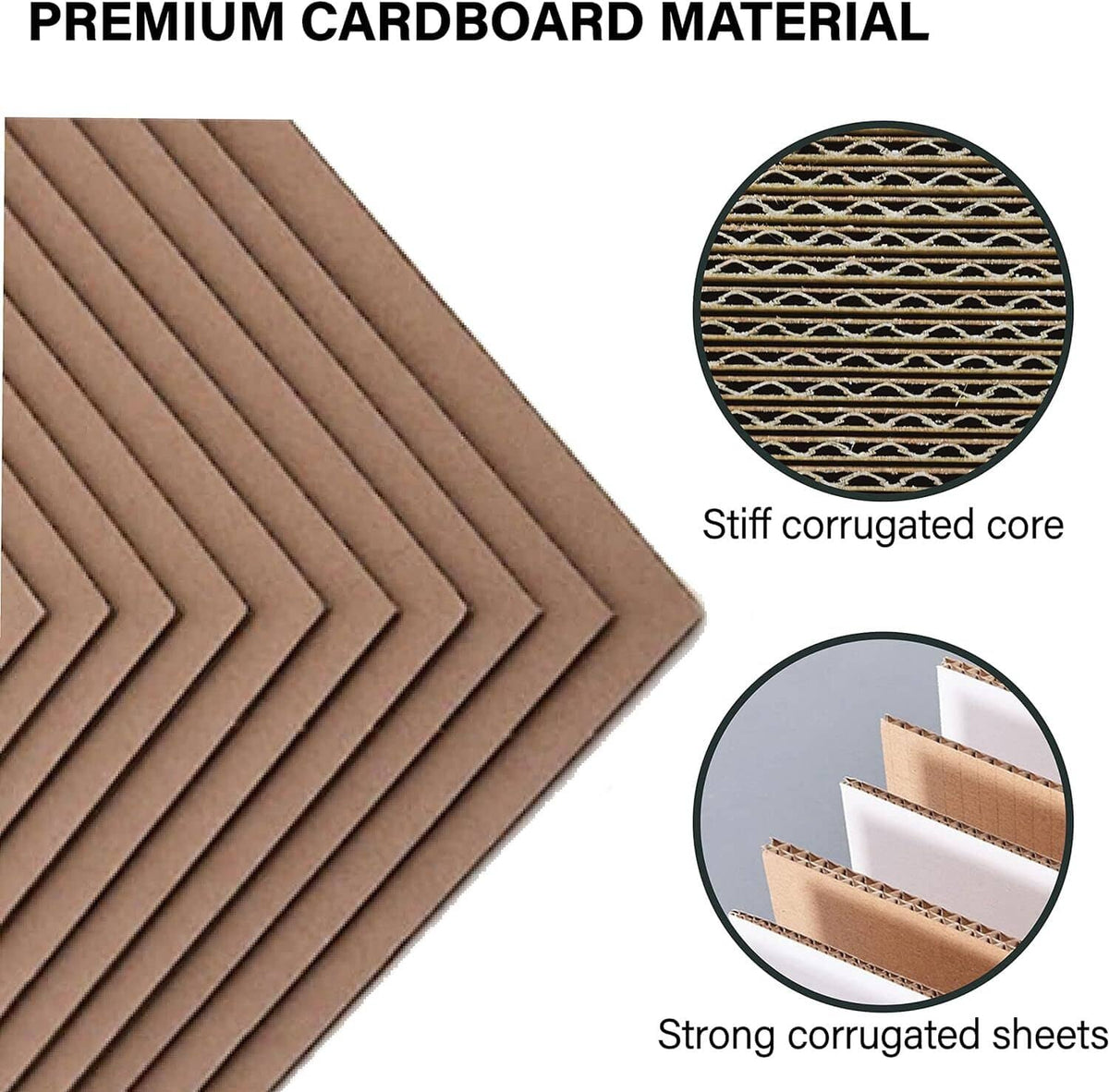 Brown corrugated cardboard sheets with stiff ribbed core