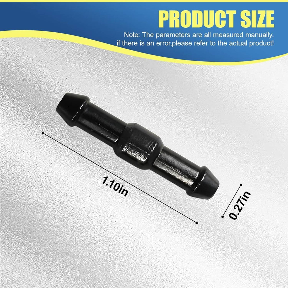 Single black 2-way I-type windshield washer hose connector with ribbed barbs