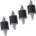 Rubber vibration isolator mounts set of four, black cylinders with silver threaded bolts