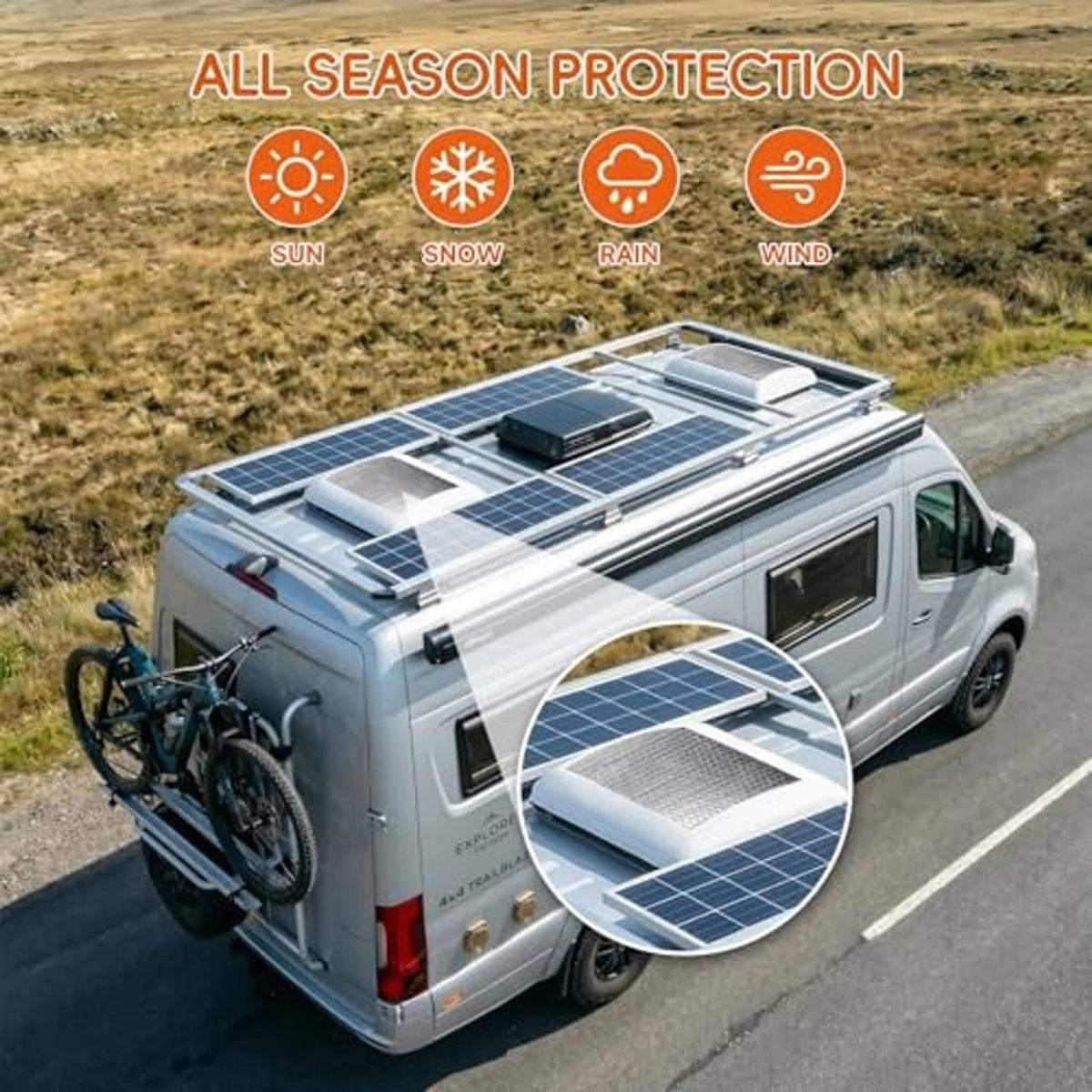 RV vent insulator cover on camper skylight, reflective bubble foil with white foam wrap