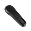 Front seat recliner lever handle, black molded plastic, rounded oval grip