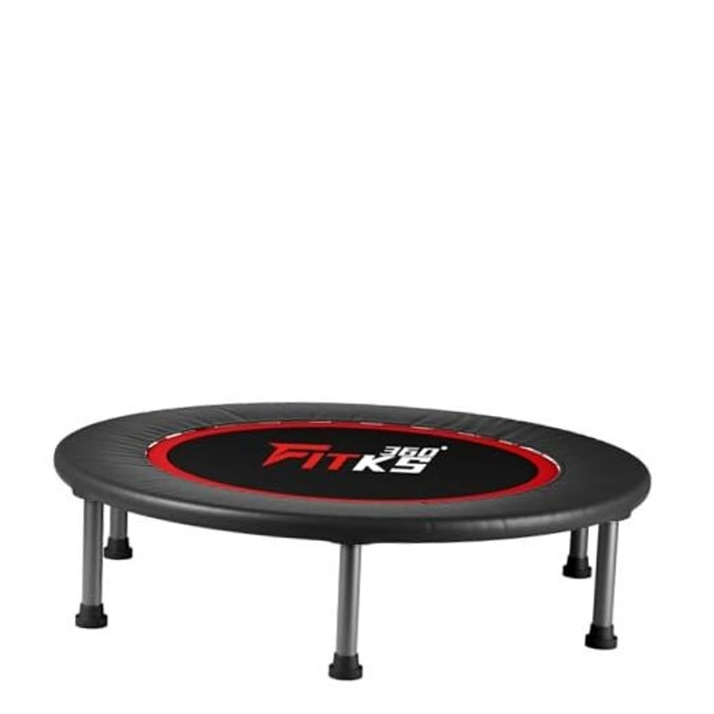 Black 40-inch foldable fitness trampoline with red FITKS logo and four adjustable legs