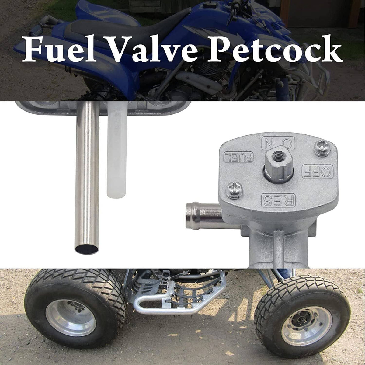 Fuel tank petcock valve with metal body and vertical lever stem