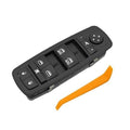 Black driver-side power window switch panel with icons and rocker buttons.