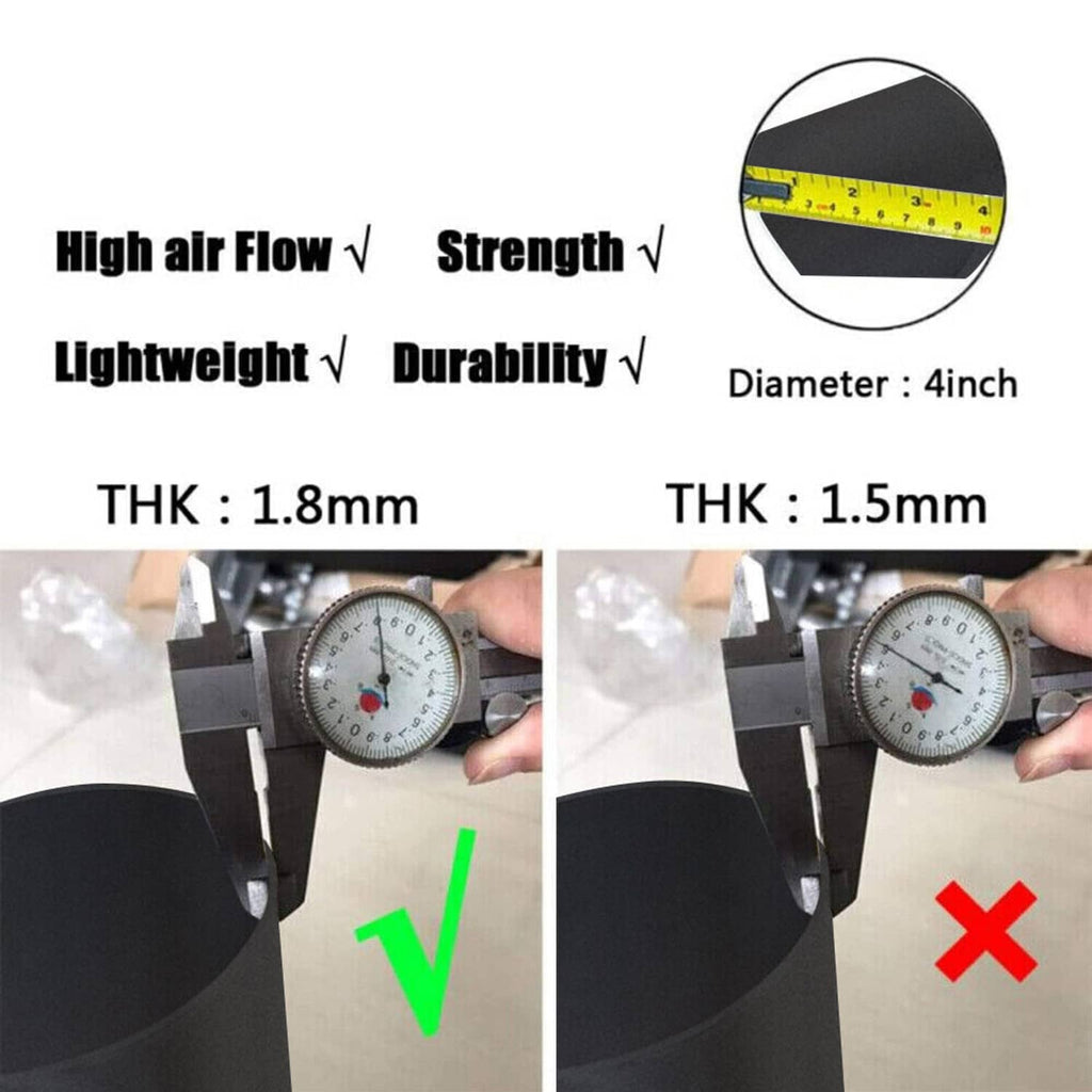 4-inch cone air filter with thickness gauge and measuring tape close-up