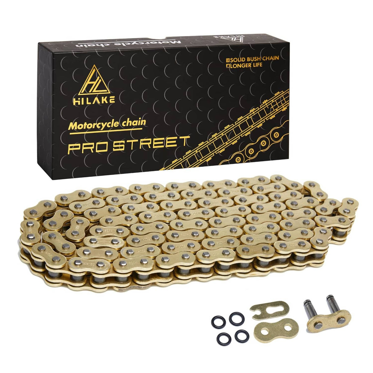 520HV 120-link motorcycle chain with gold-tone O-ring style plates