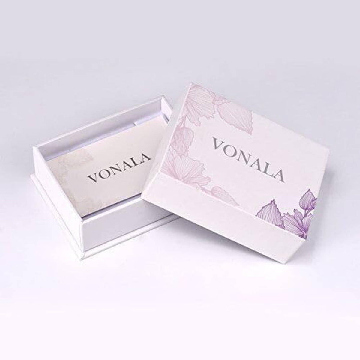 VONALA necklace gift box set with lid and base, shown open