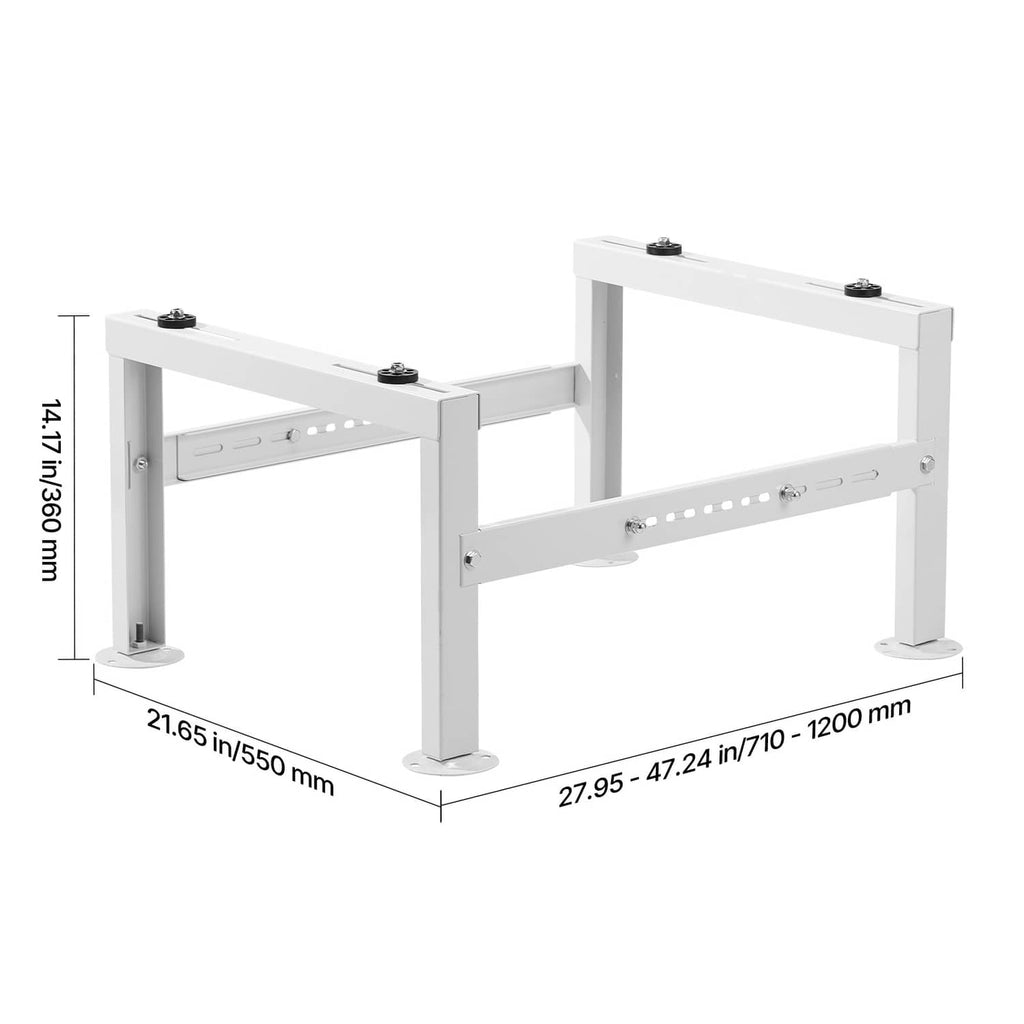 Adjustable white AC stand with tall legs and bolt-on mounting rails