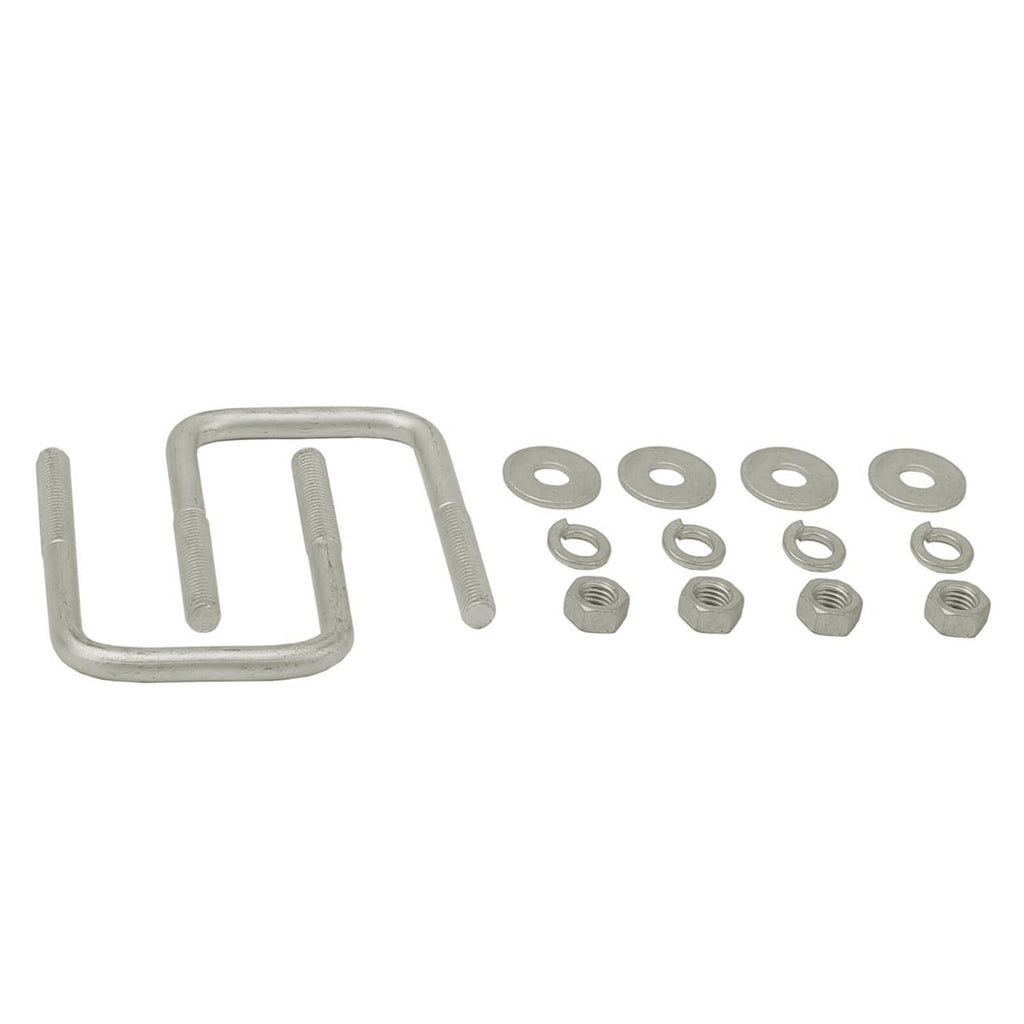 Boat trailer centering hardware kit: U-bolt, washers, nuts, and bracket pieces