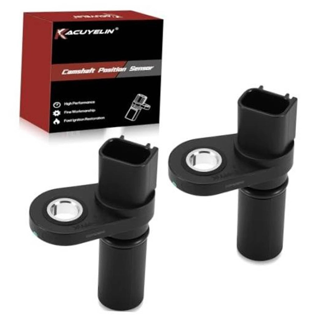 Set of two black camshaft position sensors with metal terminals and electrical plugs