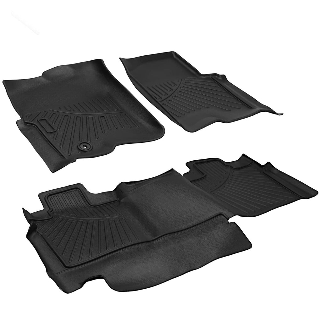 Black all-weather floor liner mats with textured surface and molded edge contours
