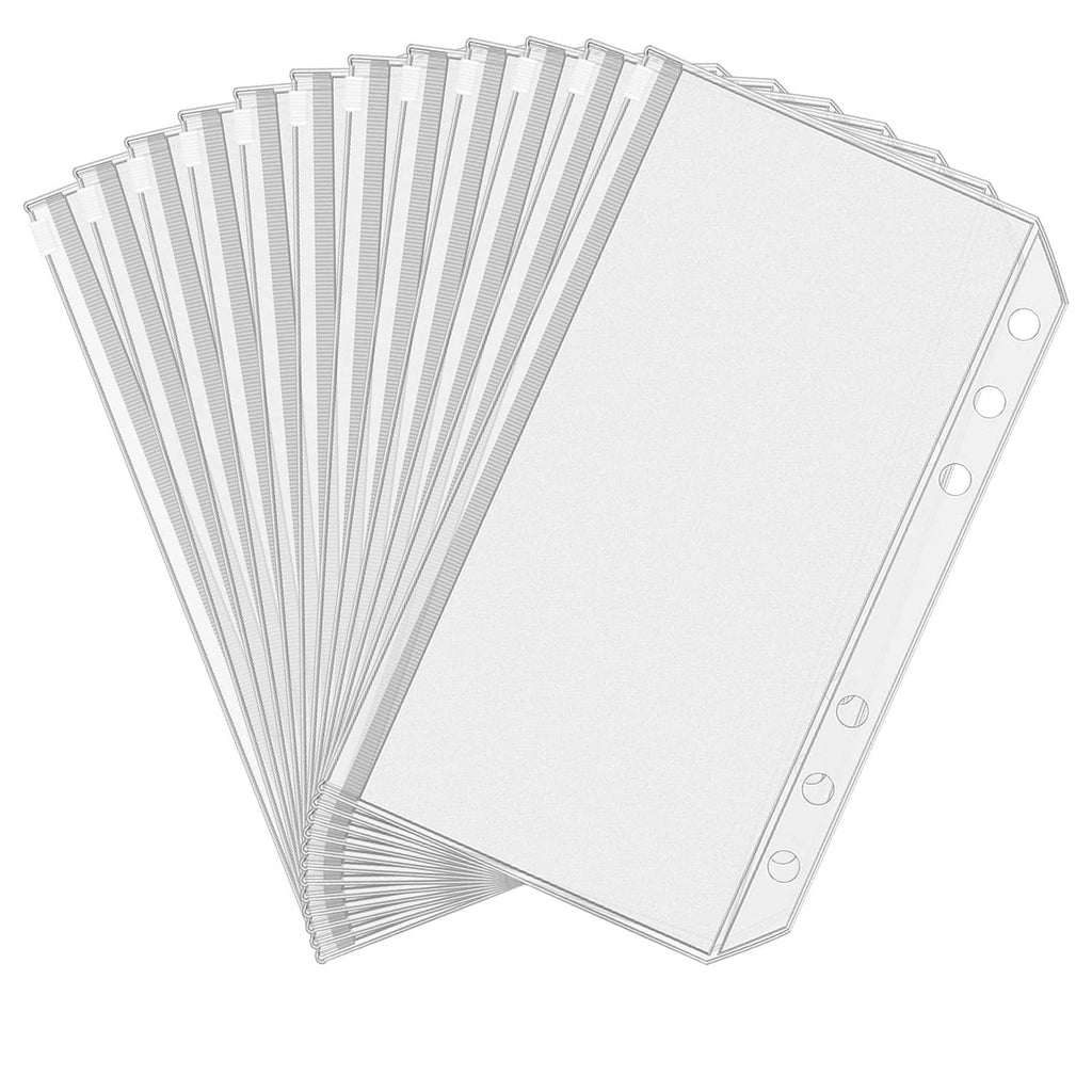 12-pack clear A6 binder pockets with 6-ring holes, transparent cash envelopes
