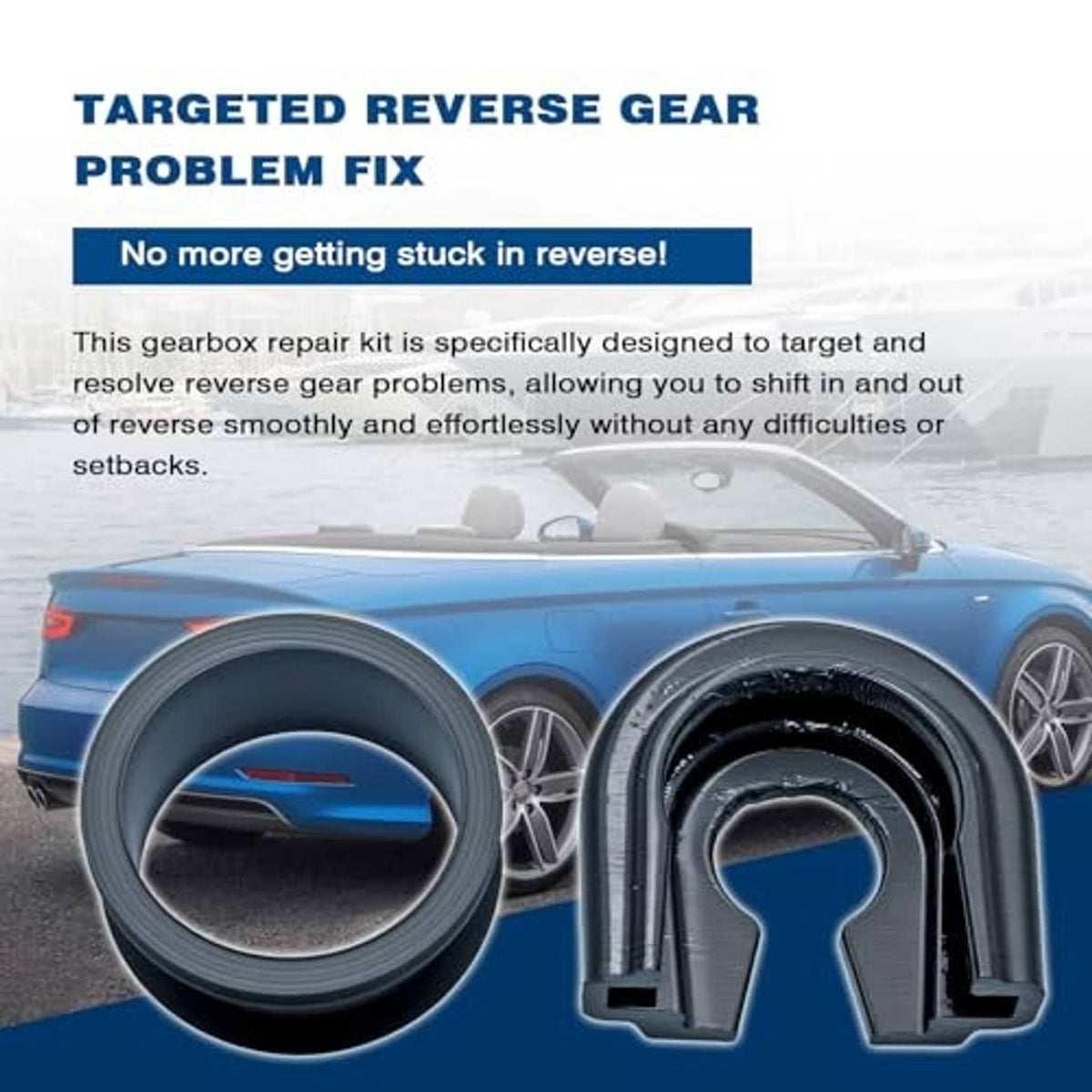 Gearbox repair kit targeted reverse-gear parts: U-shaped bushing and coiled spring