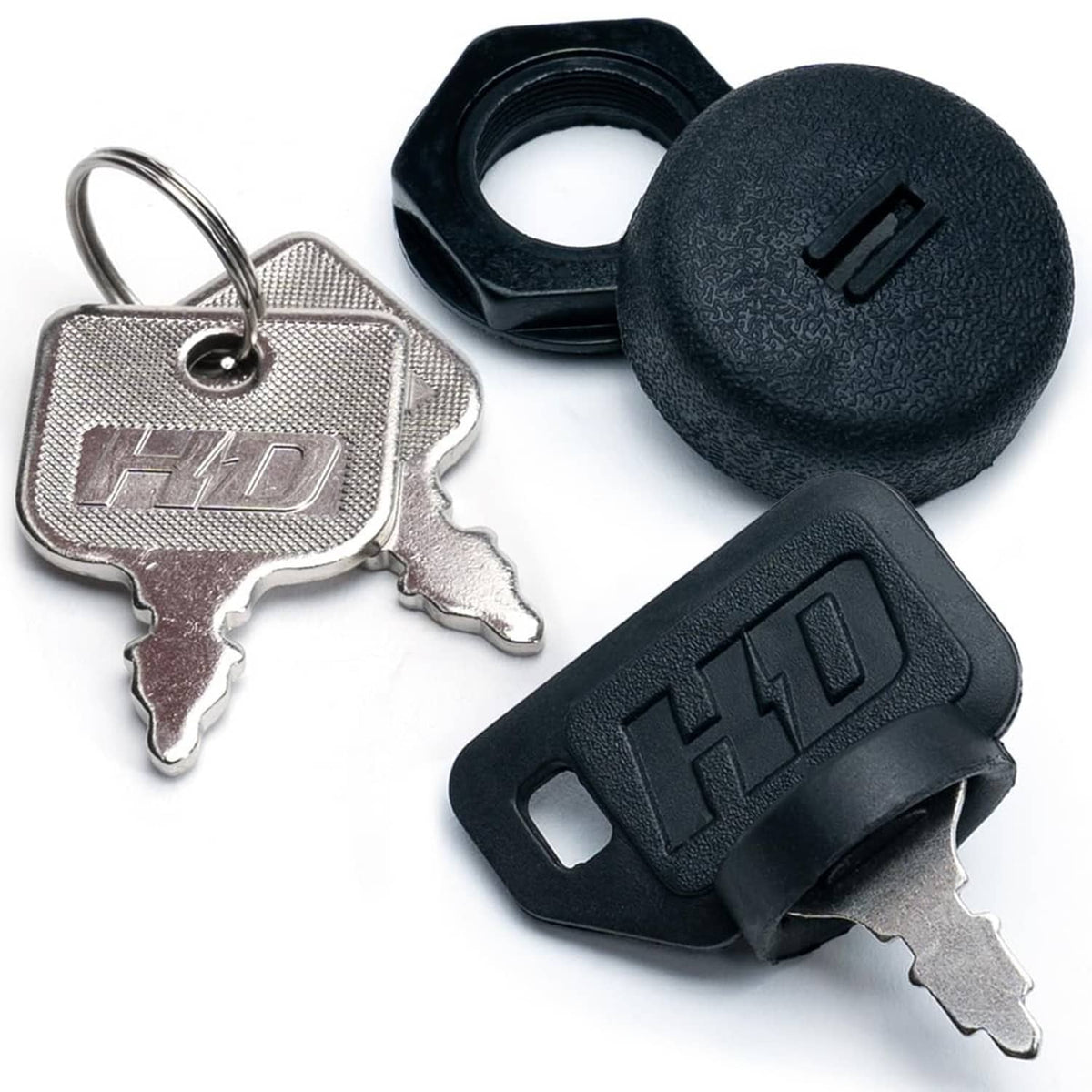 Ignition key set with H-D style metal keys and black protective key cover